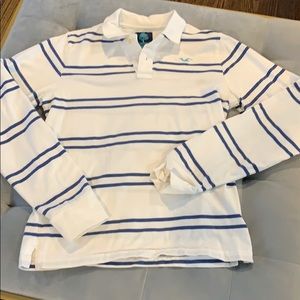 Hollister Blue Striped Soft Polo Long Sleeve Large